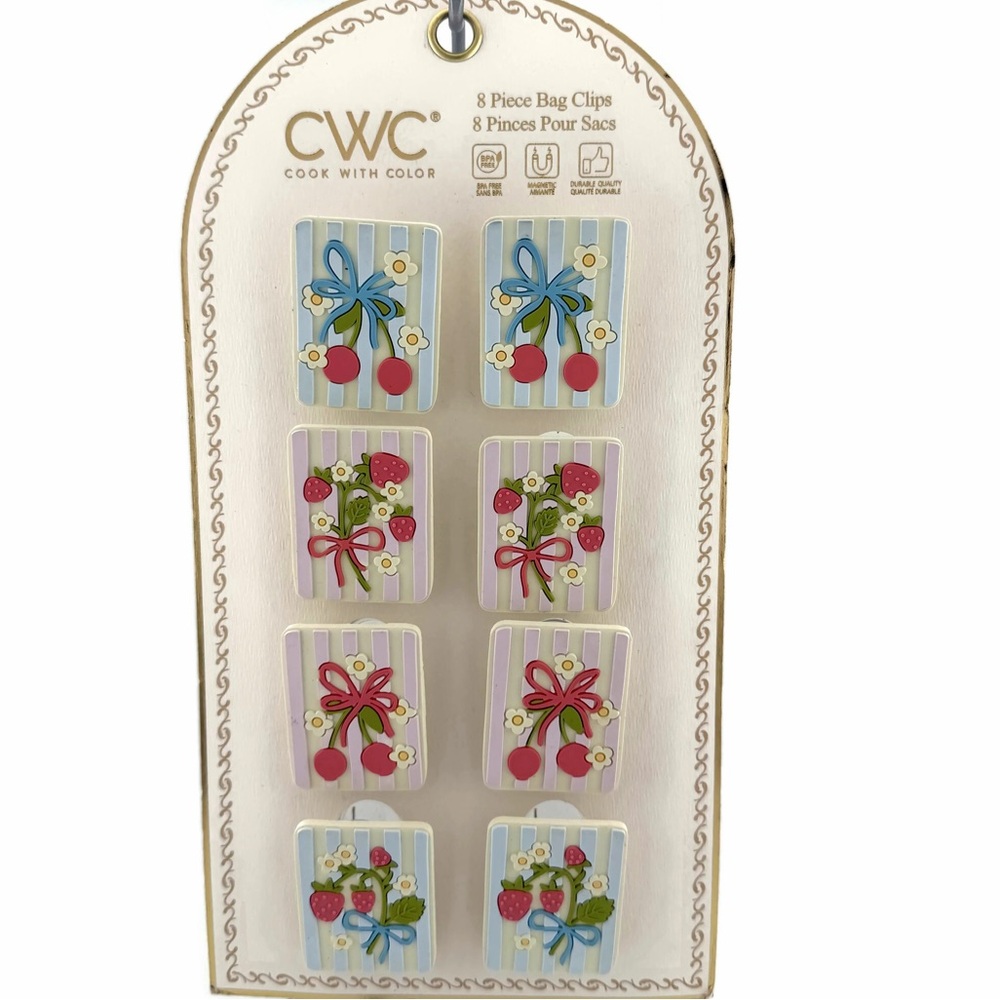 CWC Magnetic Decorative Bag Clips - Cherry & Strawberry Set of 8